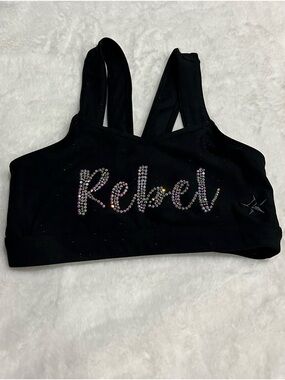 Kids Black Dance Crop Top with Rhinestone "Rebel"